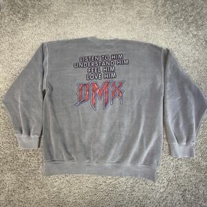 DMX Sweatshirt Mens One Size XL Gray Pullover Fleece Graphic Embroidered Tagless